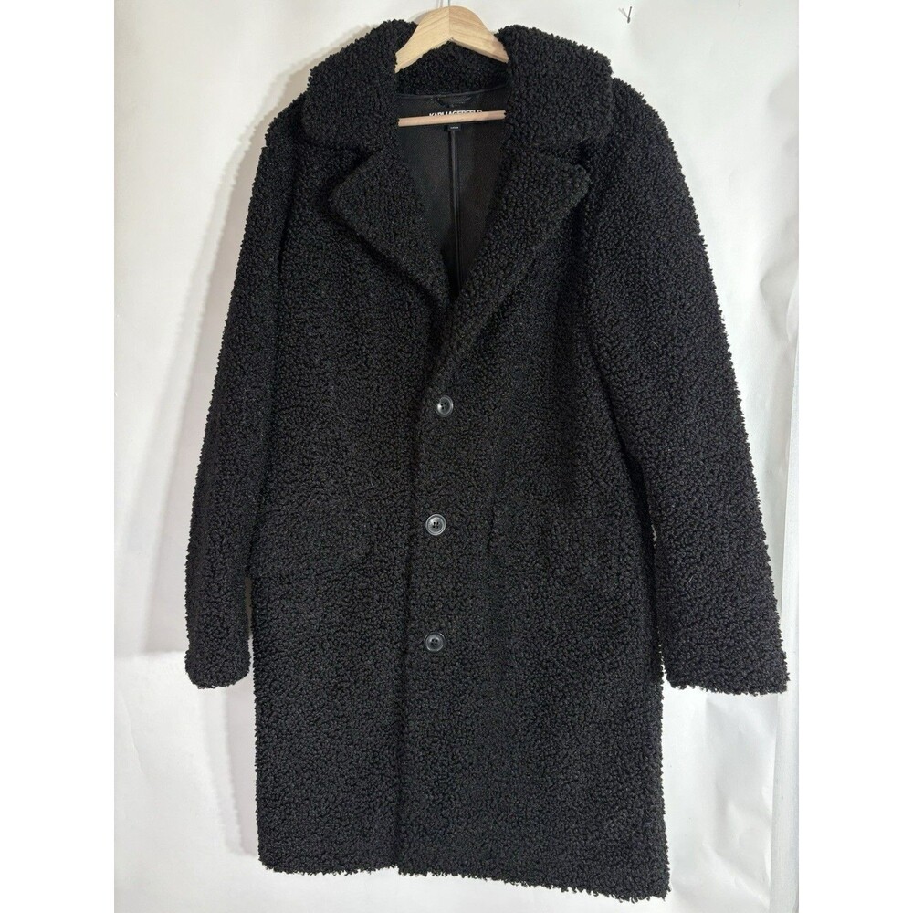 KARL LAGERFELD PARIS Men's Black Water Resistant Sherpa Coat Size Small EUC